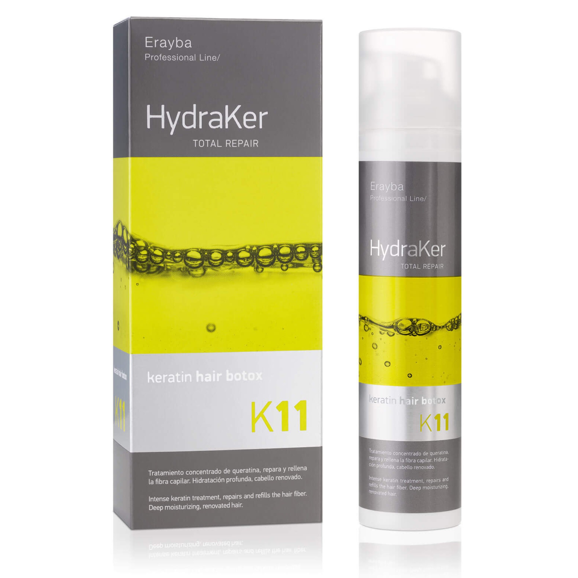 Ayuda a realzar la forma natural del rizo, aportando mayor definición y reduciendo el encrespamiento. Deja el cabello visiblemente más sano, fuerte y definido, con una textura ligera que facilita (16) Tratamiento De Bótox Capilar Erayba HydraKer K11 Keratin Hair Botox - Image 1